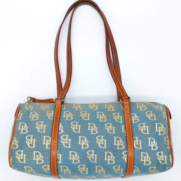 Dooney & Bourke Handbags - GUC Dooney & Bourke Leather Canvas Logo j1201625 Handbag Satchel Blue Ivory